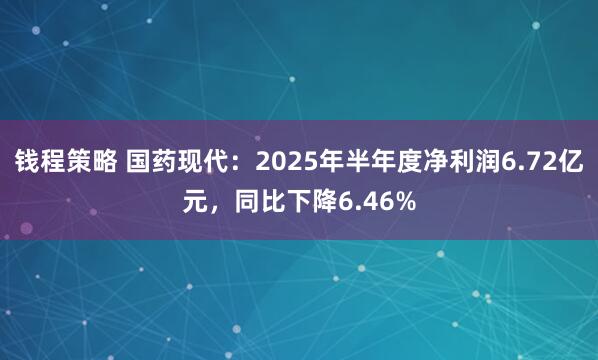 钱程策略 国药现代：2025年半年度净利润6.72亿元，同比下降6.46%
