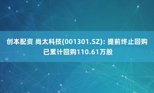 创本配资 尚太科技(001301.SZ): 提前终止回购 已累计回购110.61万股