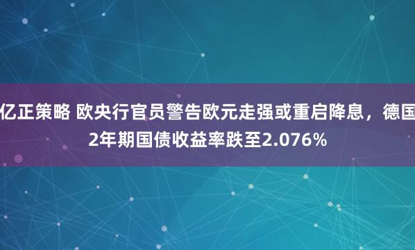 亿正策略 欧央行官员警告欧元走强或重启降息，德国2年期国债收益率跌至2.076%